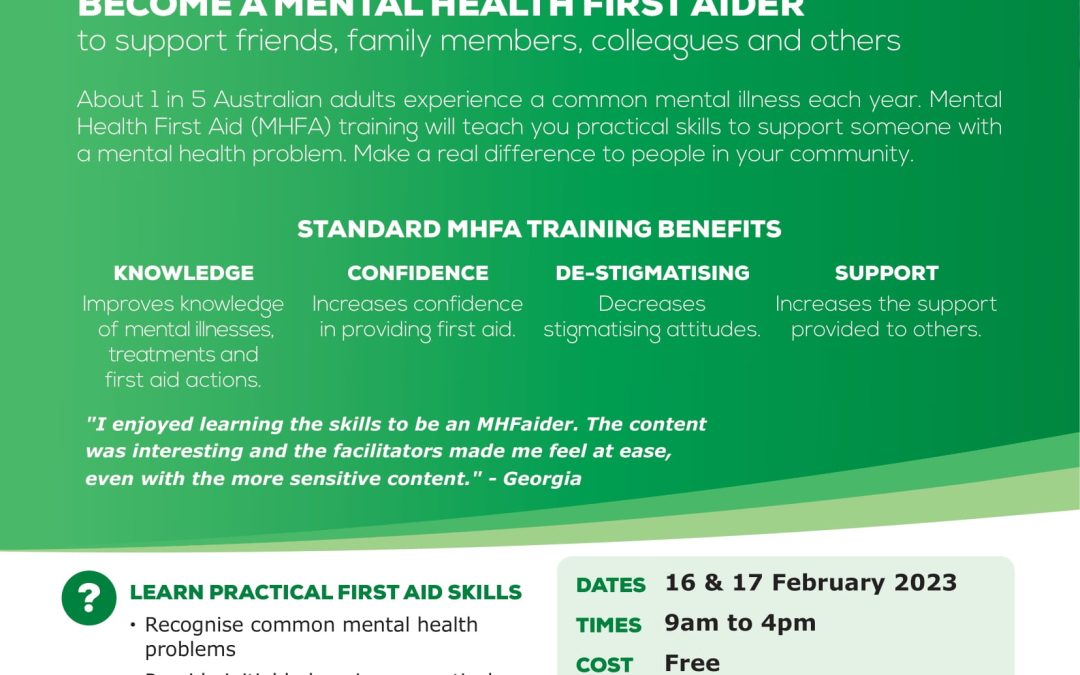 230217:  Free Mental Health First Aid Training – 16th and 17th February