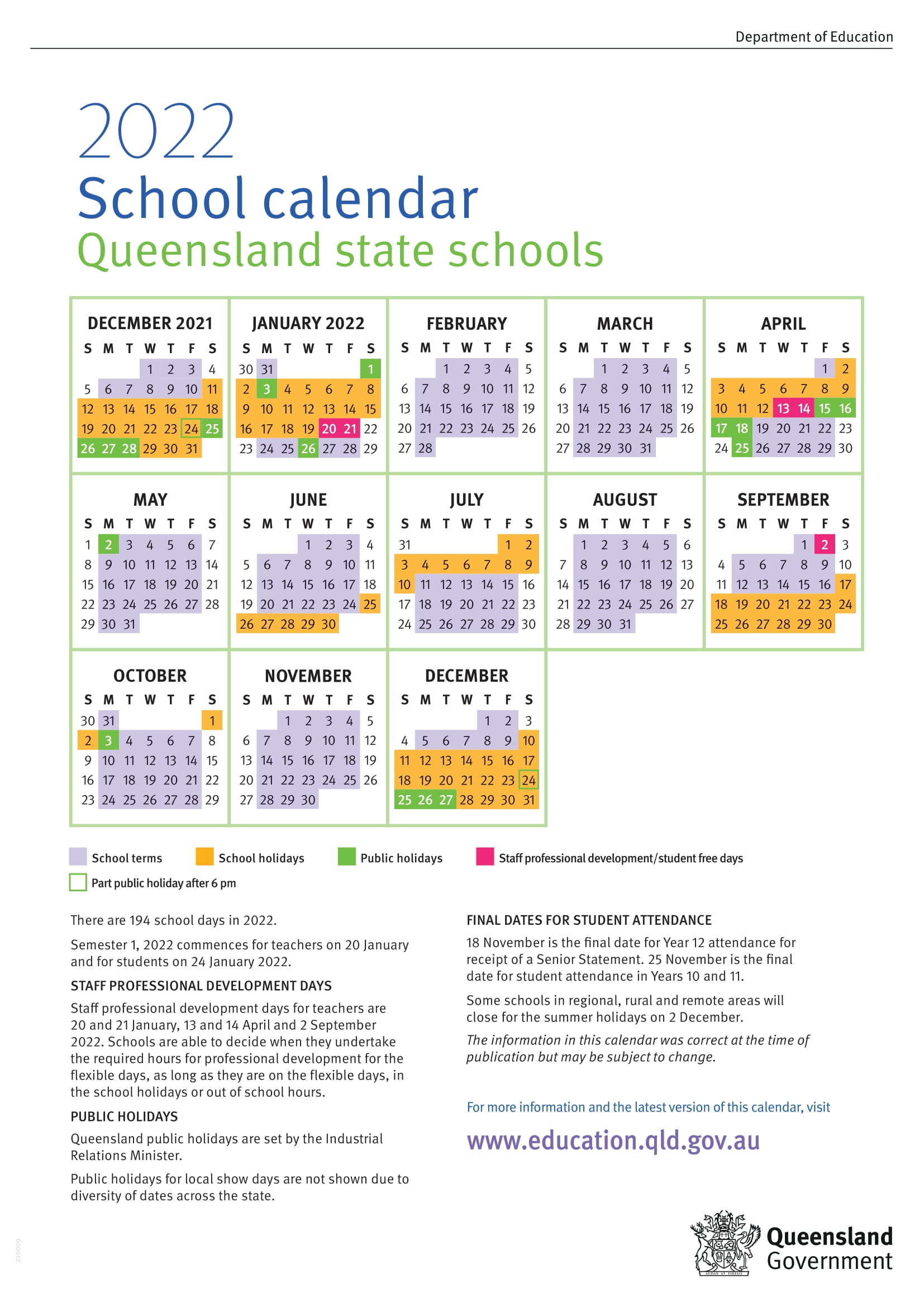 221231: 2022 Queensland School Calendar