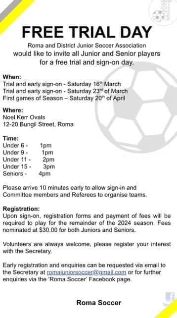 240420: Roma and District Soccer Association – Junior – Adult – First Game of the Season 20th April
